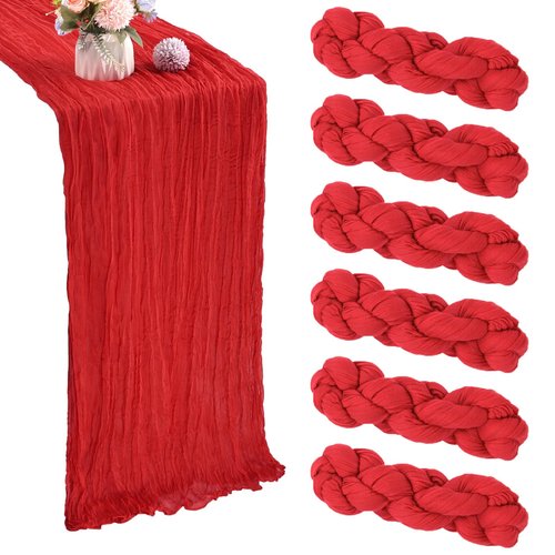 6 Pack Red Valentine’s Day Cheesecloth Table Runner 35x120 Inch Gauze Rustic Boho Table Runner 10FT Cheese Cloth for Wedding Decor Birthday Party Bridal Baby Shower Table Decoration