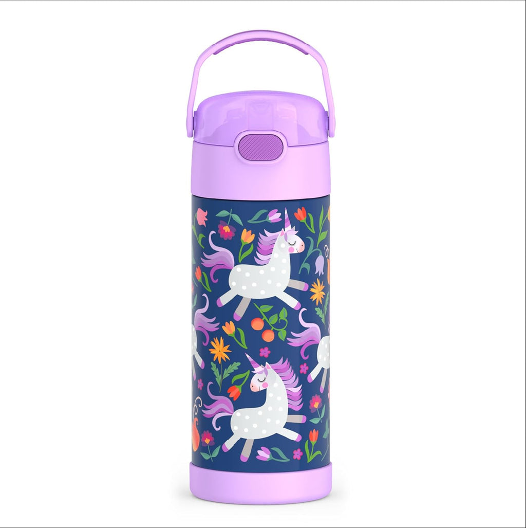 THERMOS FUNTAINER Water Bottle - 12 Ounce Kids Stainless Steel Vacuum Insulated - Unicorn Blooms Design