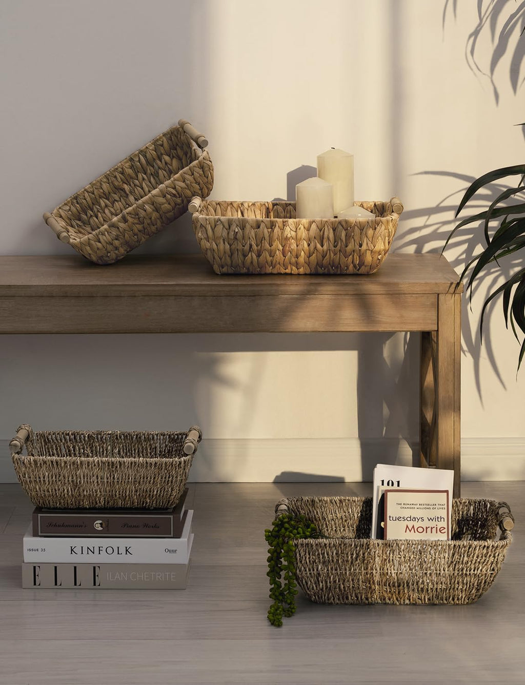 StorageWorks Small Seagrass Baskets - Woven Design with Wooden Handles | 2-Pack for Organizing Gifts