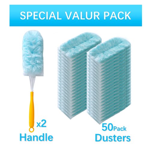 50 Count Duster Refills for Swiffer Dusters with 2 Handle, 360° Heavy Duty Duster for Swiffer Duster Refill,4X Microfibers Disposable Duster Refills Kit for Cleaning Home, Office, Corners, Blinds