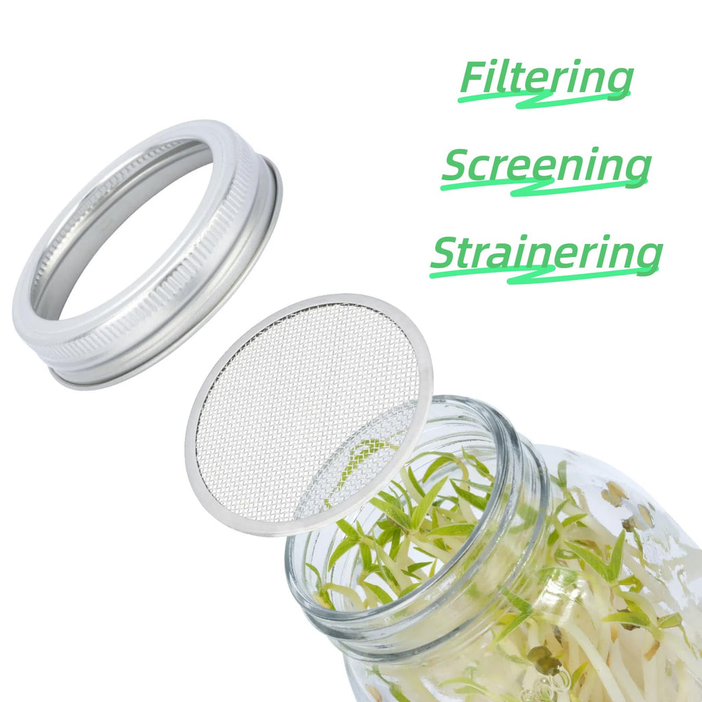 QSYZAIL 10 Pcs Sprouting Lids for Mason Jar 2.75 Inch Regular Mouth 304 Stainless Steel Screen Filter Strainer Lid