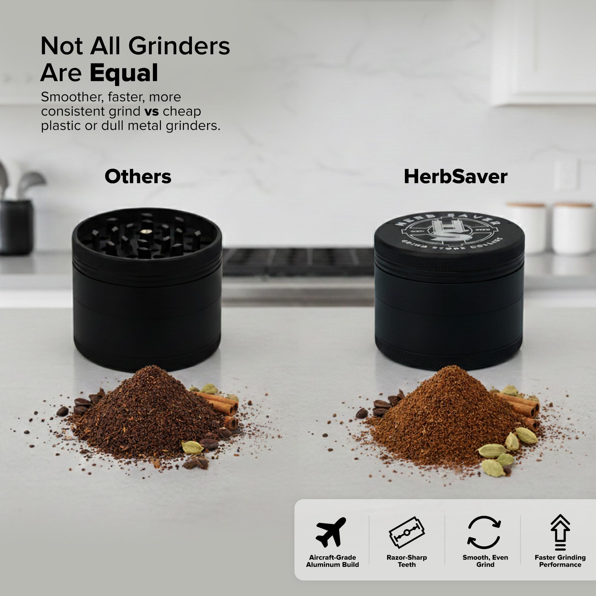 HerbSaver 2.5 Inch Aluminum Spice Grinder (Black)