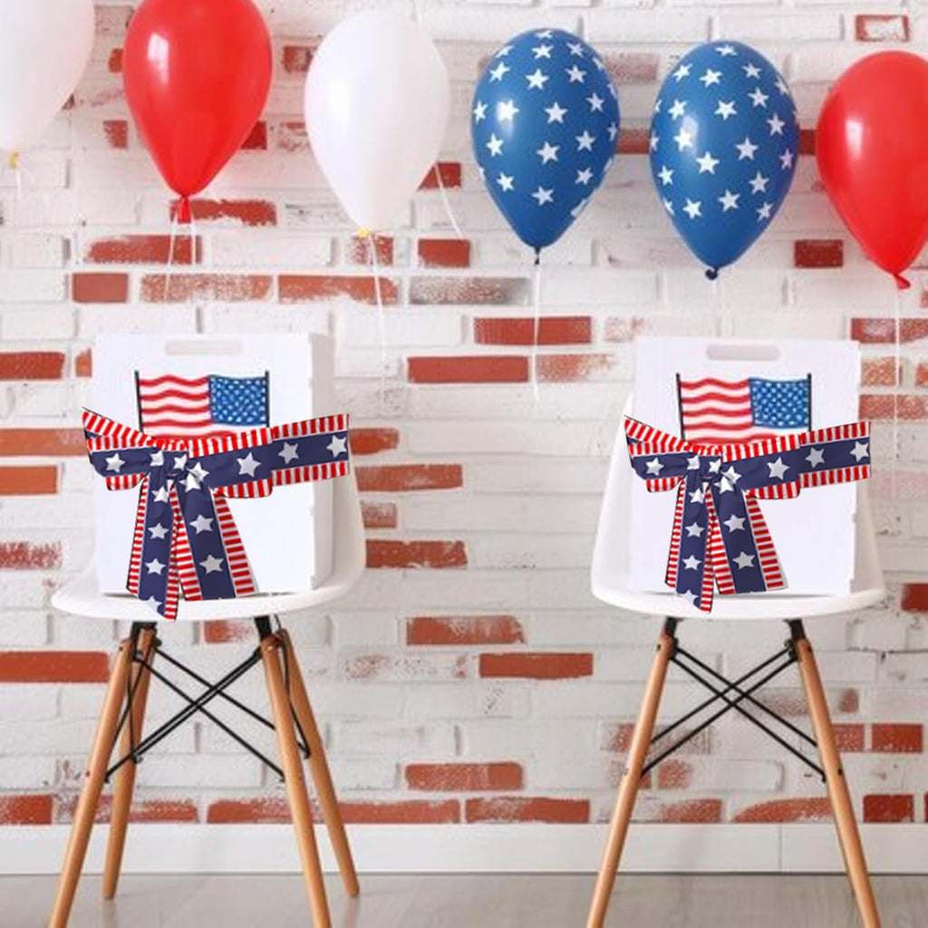 Patriotic 4th of July Wreath Sash by [Brand Name] - 4.5" x 56" Red & Blue Satin Ribbon with Stars & Stripes