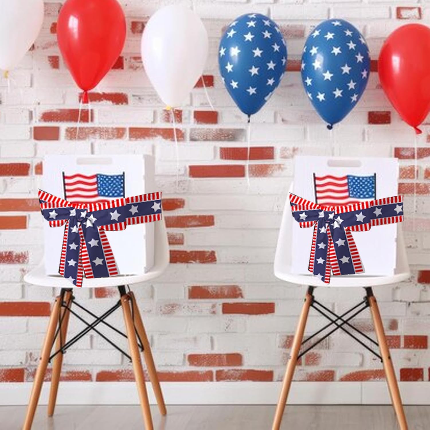 Patriotic 4th of July Wreath Sash by [Brand Name] - 4.5" x 56" Red & Blue Satin Ribbon with Stars & Stripes