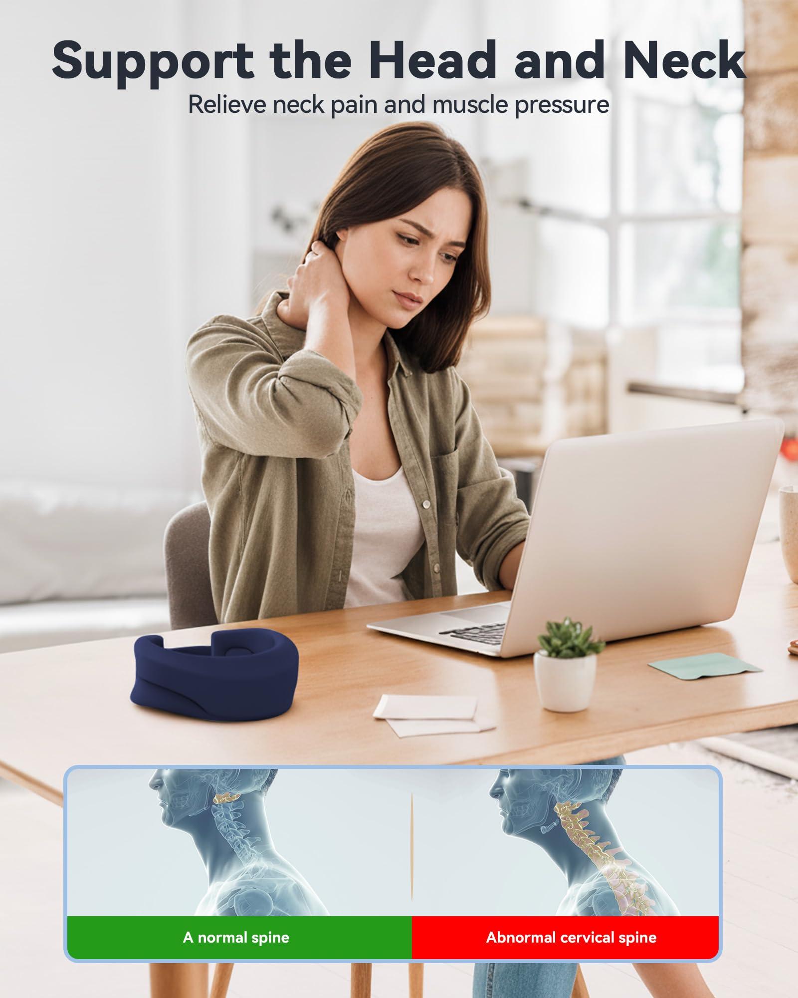 BETOVIN Heated Neck Brace Cervical Collar - Neck Support Brace with Heating Pad, Soft Foam Wraps Keep Vertebrae Stable and Aligned for Relief of Cervical Spine Pressure for Women & Men (L Size) Blue