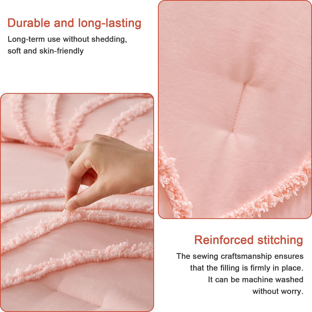 ENJOHOS Pink Full Comforter Set for College Girls - Full Size Boho Tufted Rainbow Comforter, 3 Pieces Rainbow Bedding for All Season, Lightweight Soft Microfiber Comforter with 2 Pillowcase