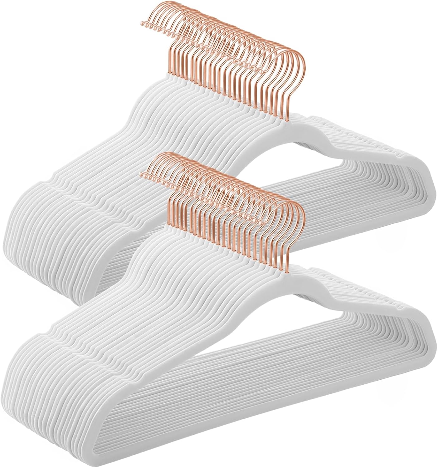 SONGMICS Slim Velvet Hangers - Non-Slip Clothes Hangers with Rose Gold Hooks | Space-Saving 50 Pack, White