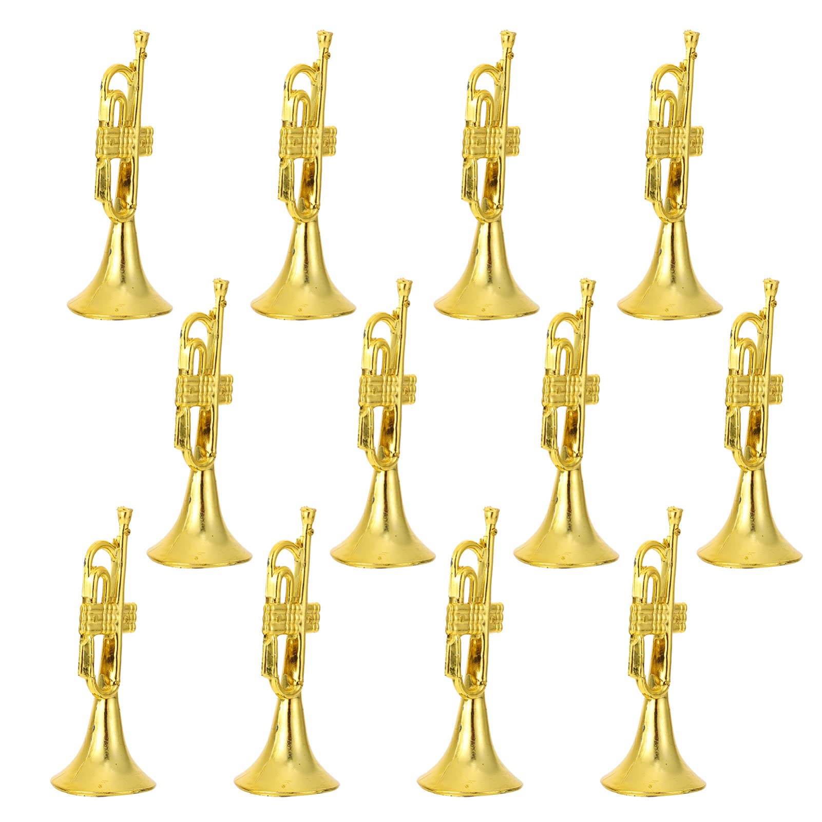 12pcs Golden Trumpet Musical Instruments Mini Plastic Trumpet Models for Christmas Tree Wreath Home Party DIY Hanging Decorations