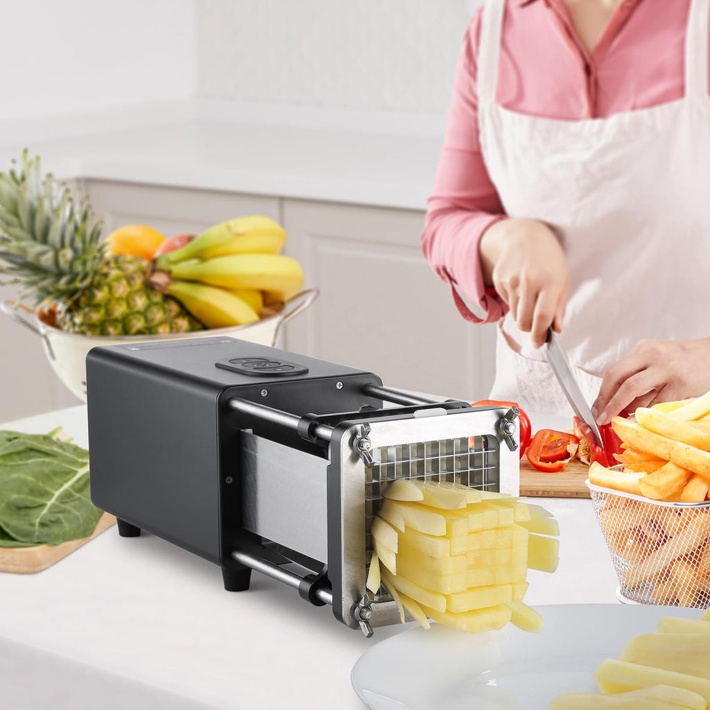 VEVOR Electric French Fry Cutter, Potato Slicer with 1/2-Inch and 3/8-Inch Stainless Steel Blades, Potato Cutter Chopper w/Anti-slip Feet, Great for Potato, French Fries, Cucumber, Vegetables, Carrot
