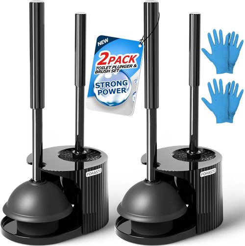 Forasto Toilet Brush and Plunger Set - 2-Pack with Extended Handle for Efficient Bathroom Cleaning