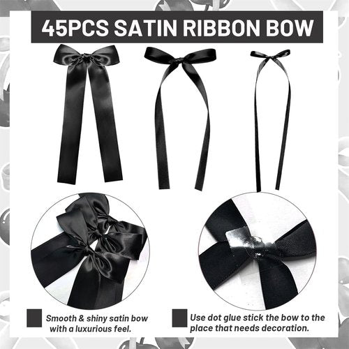 Black Bow Birthday Decorations - 45Pcs DIY Ribbon Bow Wall Decor | Perfect for Parties & Girls' Rooms