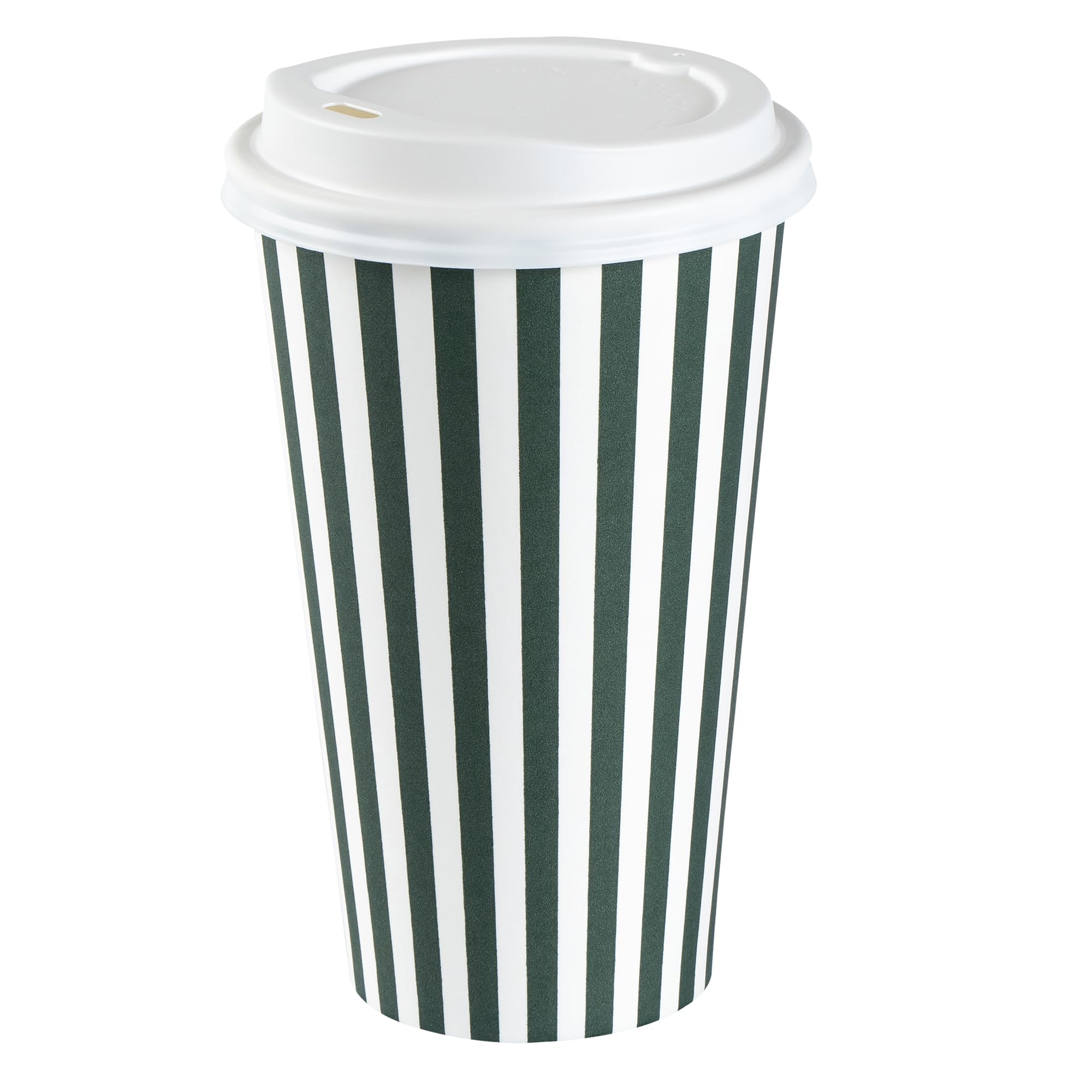 Restaurantware 16 Ounce Disposable Coffee Cups With Lids, 400 Hot Cups With Lids - Sleeves Sold Separately, Single Wall, Forest Green And White Stripe Paper Coffee Cups, For Coffee And More