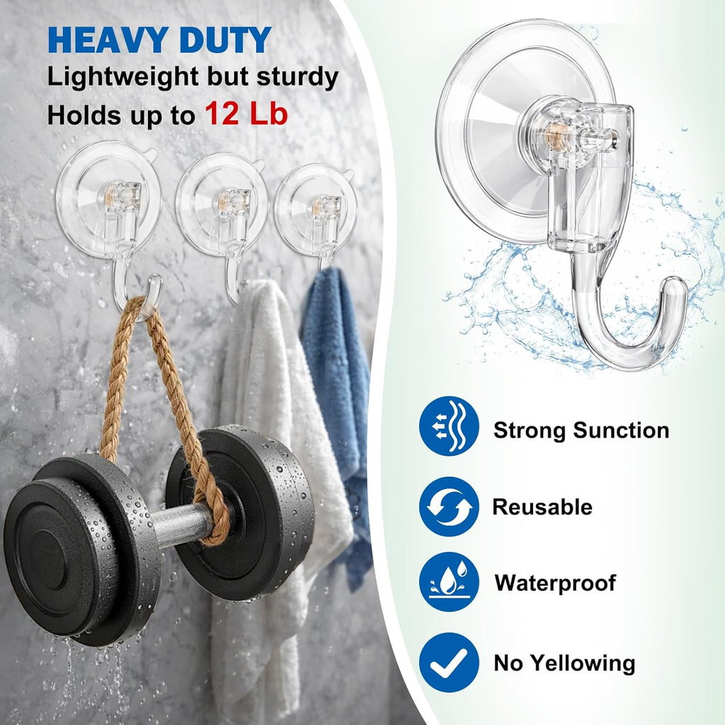 Skiennix 6 Pcs Suction Cup Wreath Hangers - Heavy Duty No-Damage Hooks for Glass & Tile Walls