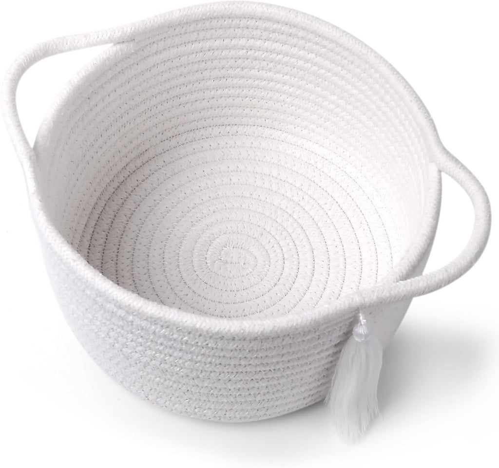 SweetMemo Gift Basket - Cute Decorative Woven Basket for Kids & Baby Showers | Mini Cotton Rope Bin with Handles