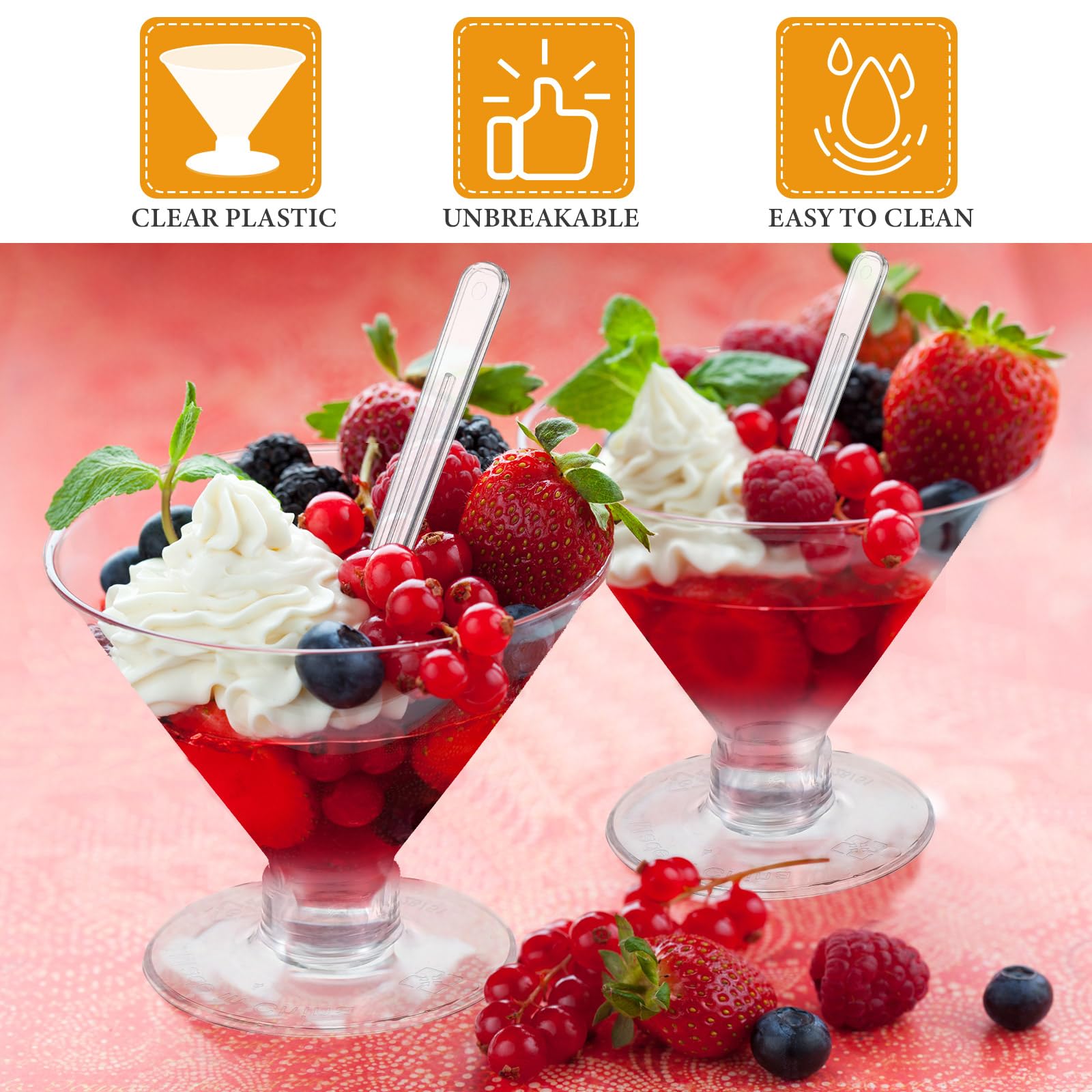 Yinkin 150 Cups and 150 Spoons Plastic Martini Glasses Disposable Cocktail Glasses Mini Martini Plastic Cups Dessert PVC Shot Unbreakable with Spoons for Weddings Party Wine Food (Clear,5 oz)