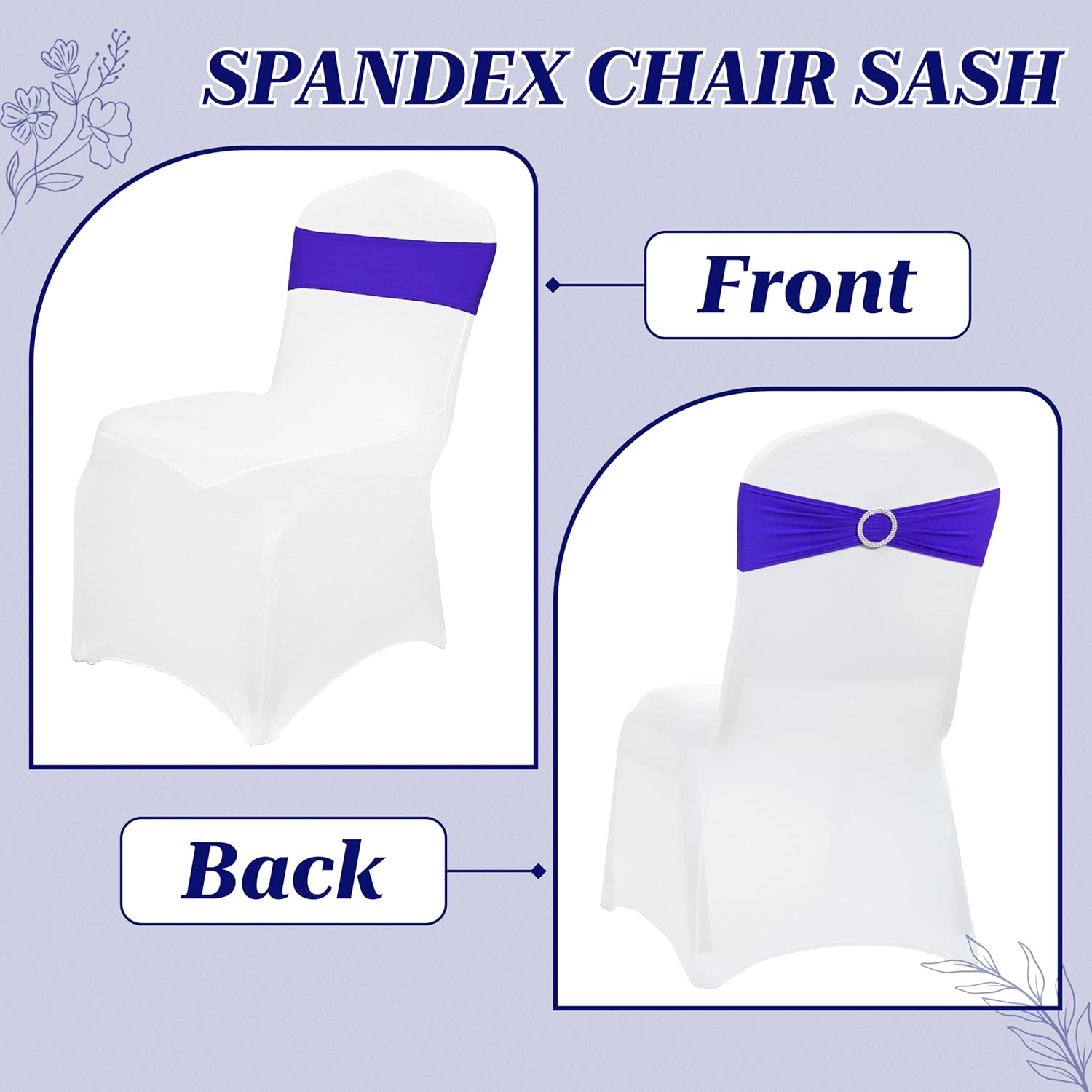 MDS Premium Stretch Chair Sashes - Pack of 25 Royal Blue Spandex Covers with Buckle Slider for Weddings & Events