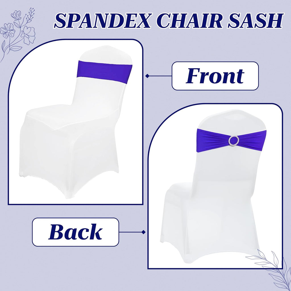 MDS Premium Stretch Spandex Chair Sashes - Pack of 10 Royal Blue Covers with Buckle Slider for Weddings & Events