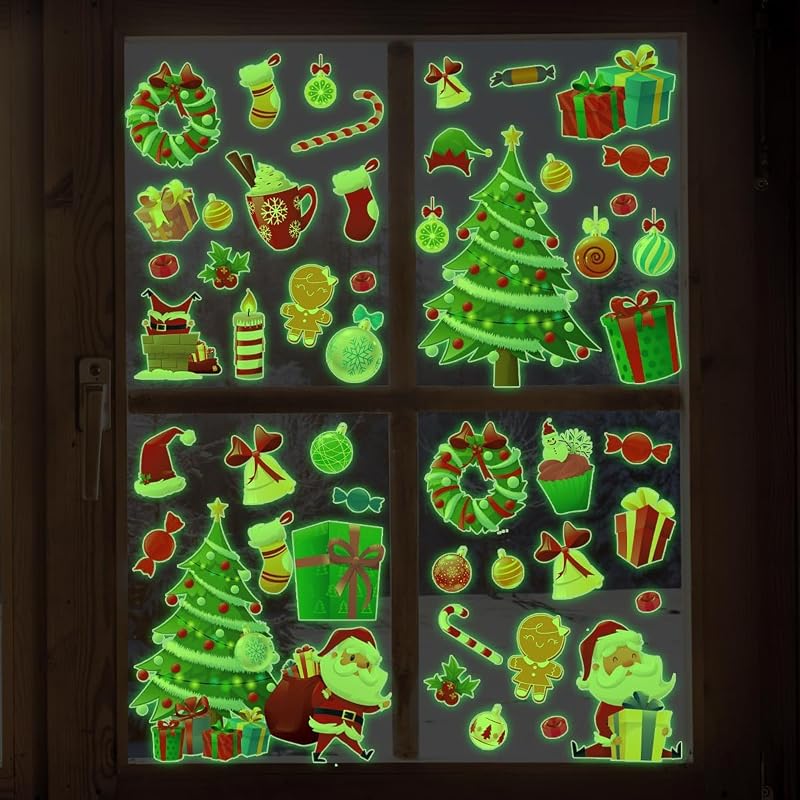 Demonwer Glow in The Dark Christmas Wall Decal Set - Green Luminous Tree & Santa (Variation: Christmas-1+Green Luminous)
