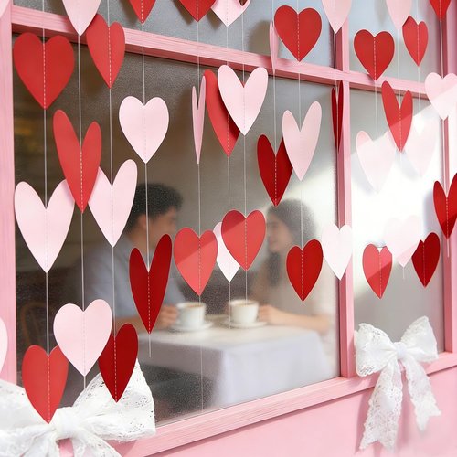 8 Pack Red Pink Heart Garland Valentines Decorations Heart Paper Streamers Banner for Valentines Galentines Birthday Bridal Shower Wedding Engagement Anniversary Party Supplies