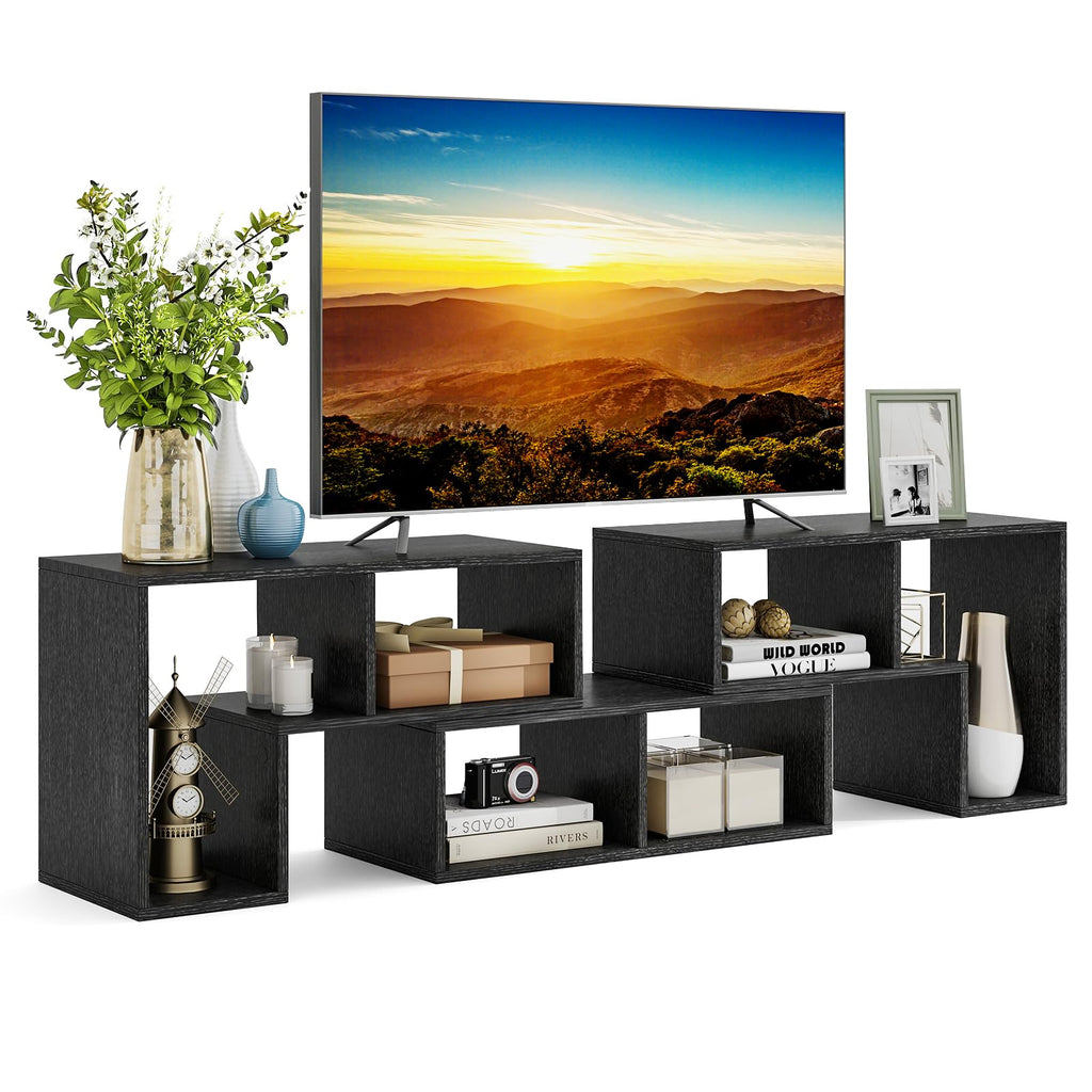 Tangkula 3 Pieces Console TV Stand, Free-Combination Entertainment Center for 50 55 60 65 Inch TV, Minimalist Modern TV Table Media Stand, DIY Open Storage Bookcase for Living Room (Black Wood Grain)