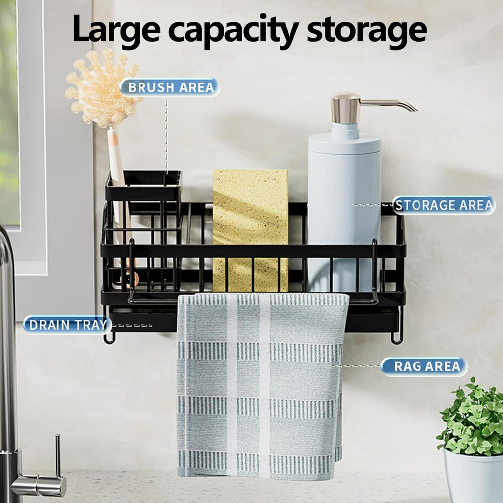 Skiennix Kitchen Sink Caddy Organizer - Rustproof Sponge Holder with Brush & Soap Dispenser | Multi-Functional Bath Storage