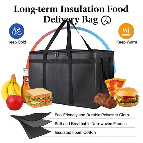 Bodaon Insulated Food Delivery Bag - XXXL Pizza Cooler for Rideshare & Catering | Thermal Carrier for Hot & Cold Items