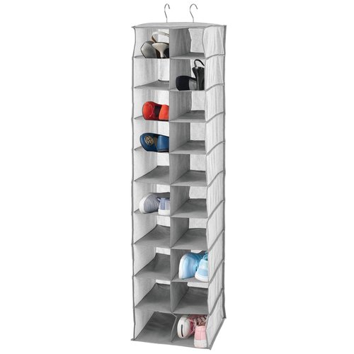 mDesign Soft Fabric Closet Organizer - Holds Shoes, Handbags, Clutches, Accessories - Large, 20 Shelf Over Rod Hanging Storage Unit - Gray