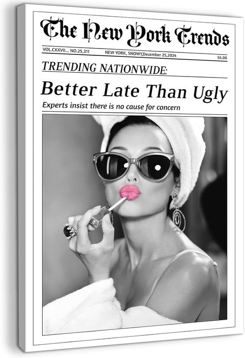 CXVU Audrey Hepburn Wall Art - Funky Black and White Canvas Print for Girly Room | 12''x18''