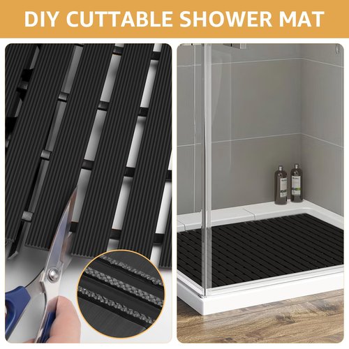 Yolife PVC Large Shower Mat, 35.4 × 24 Inch Non Suction Cup Non Slip Shower Floor Mat, Easy to Cut & Curlable Stand Up Shower Stall Mat, Heavy Duty Bath Shower Mats for Inside Shower
