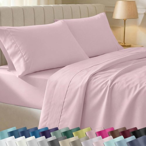 California Design Den Twin XL Cotton Sheet Set - 100% Soft, 400 Thread Count, Silky Smooth Sateen - Pink
