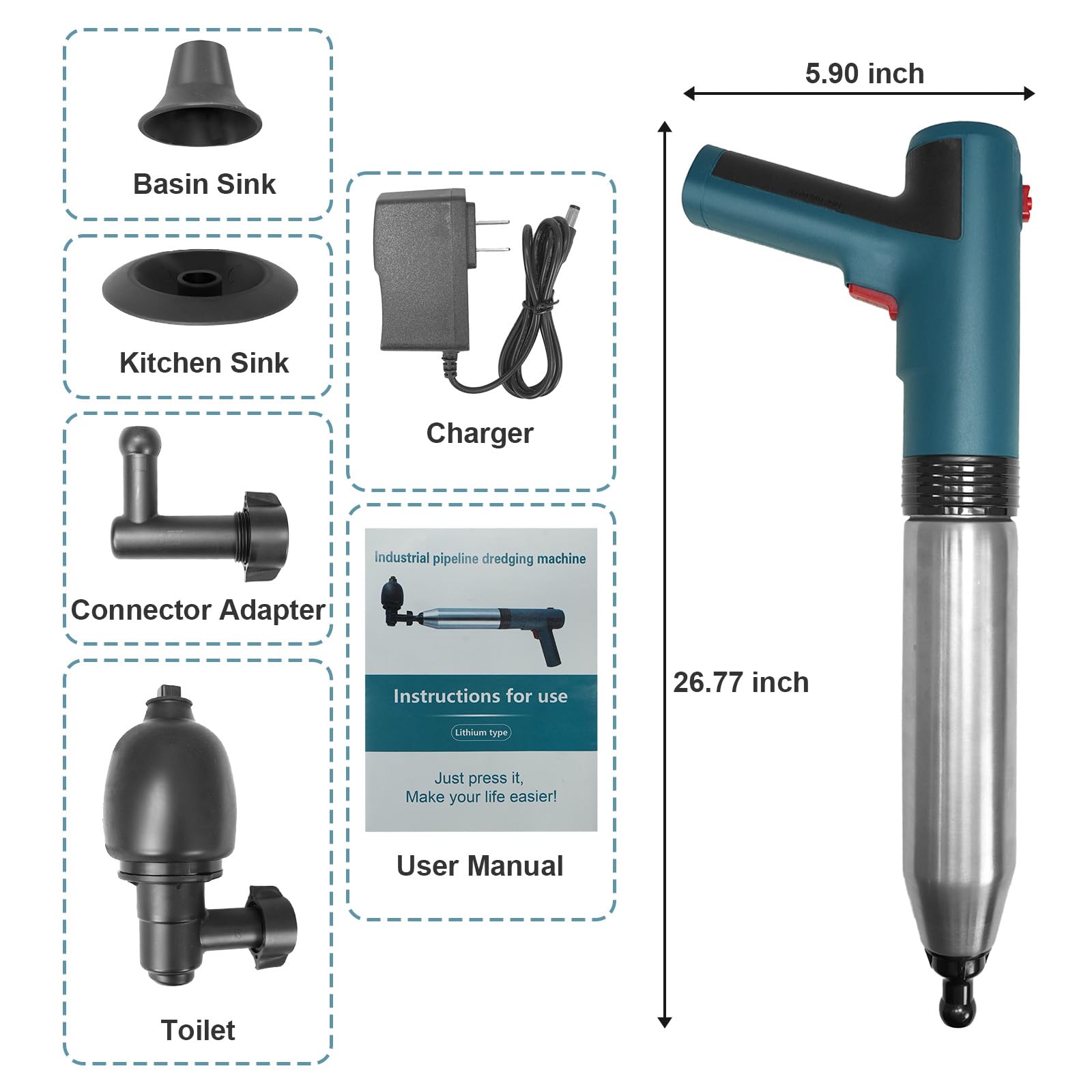 RisxhgYses Electric Toilet Plunger,High Pressure Toilet Plunger,For Bathroom Floors Shower Kitchen Drain Sinks Unclogger, Heavy Duty Clog Remover Declogger Toilet Plumbing Clogs
