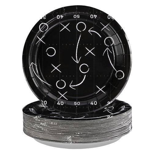 Grencian 50Pcs Black Football Party Plates 9" Heavy Duty Disposable Football Paper Plates for Sport theme Super Game Bowl Birthday Party Decorations Serve 50