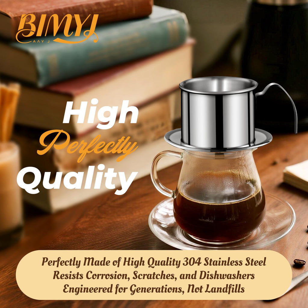 BIMYJ Authentic Vietnamese Coffee Dripper | Heavy-Duty 8oz Phin Filter Vietnamese Coffee Maker | Premium Stainless Steel Phin Coffee Filter for Rich Slow-Drip Brew