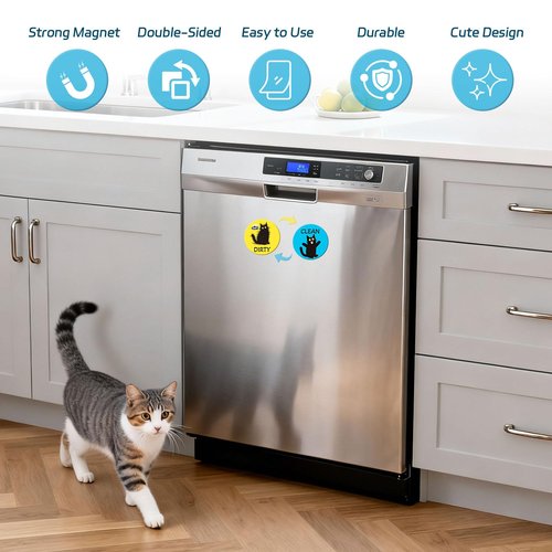 Clean Dirty Magnet for Dishwasher, Double-Sided Strong Dishwasher Clean Dirty Sign, Includes Adhesive Metal Plate, Dishwasher Magnet Clean Dirty Sign for All Dishwashers - Yellow & Blue