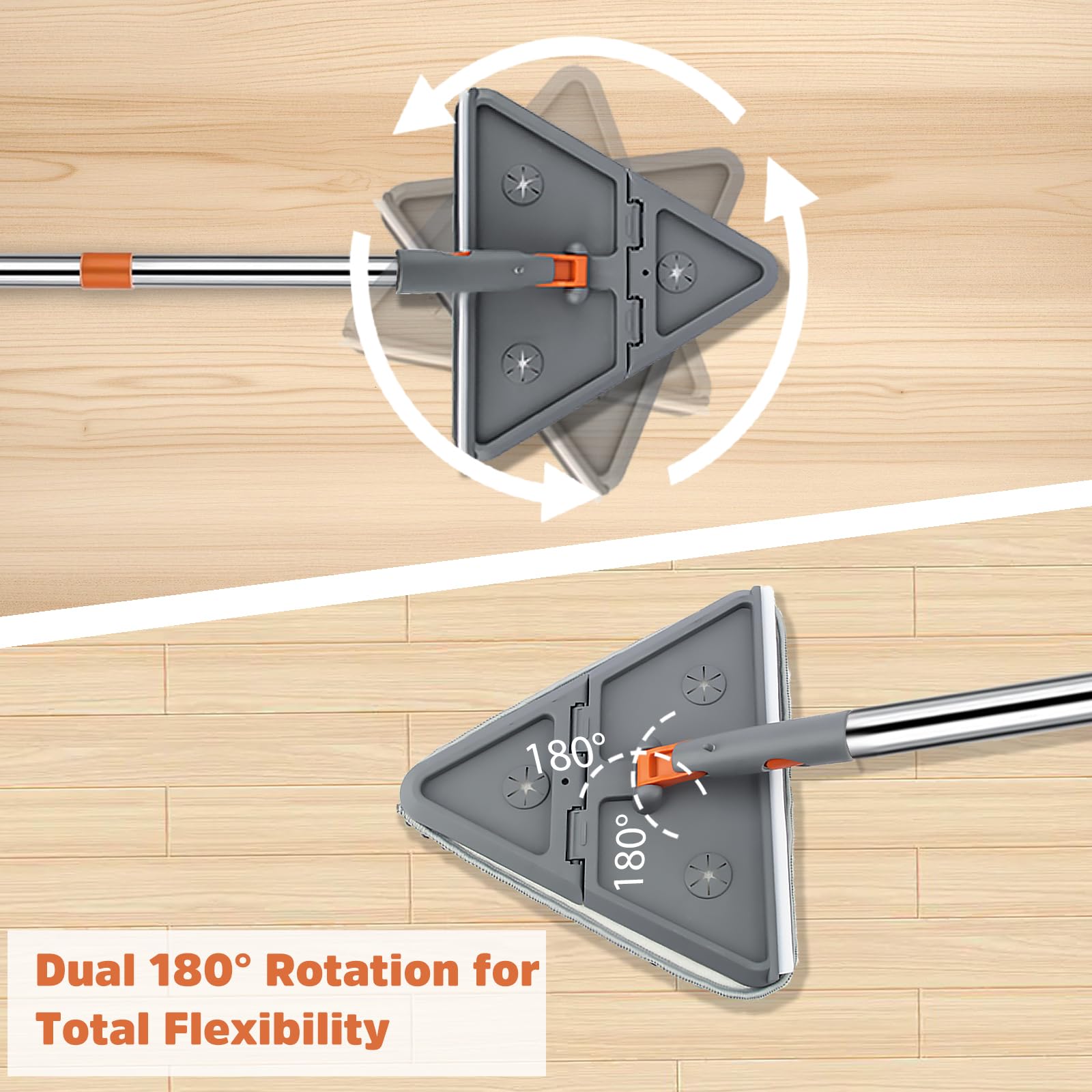UIMO Wall Cleaner Mop with 94" Long Handle, 2-in-1 Triangle & Rectangle Head with Squeegee, 10 Washable Pads, Baseboard Cleaner Tool for Walls Scrubber, Ceilings, Windows, Glass, Fans, Doors, Corners