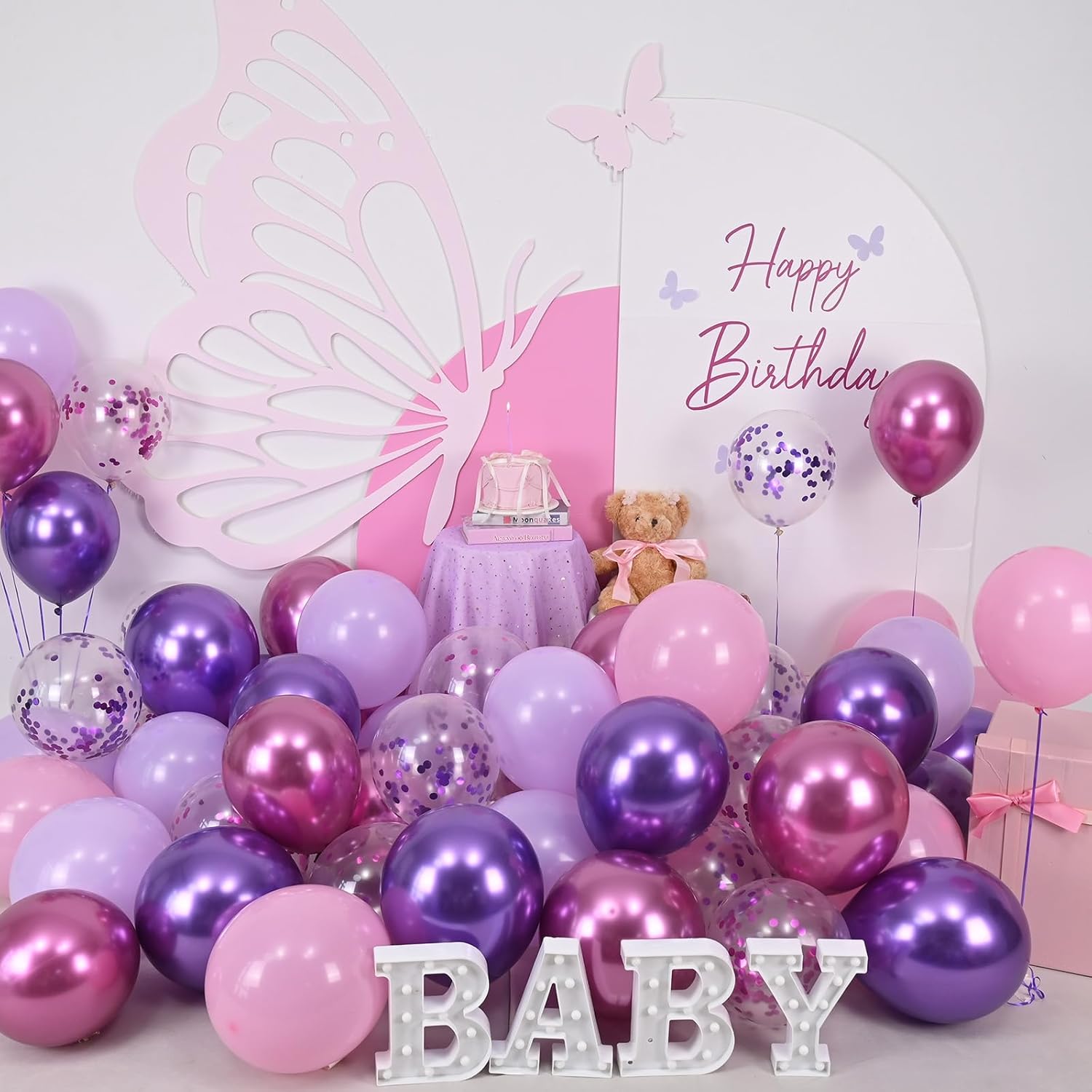 Togvu 12-Inch Metallic Purple & Pink Balloons - 60 Pack Confetti Latex Balloons for Parties & Events