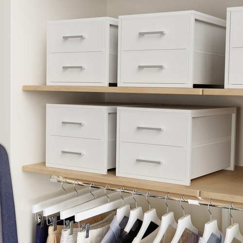 BOLUO Stackable Storage Drawers - Narrow Closet Organizers | Modern White 2-Drawer Dresser (2-Pack)