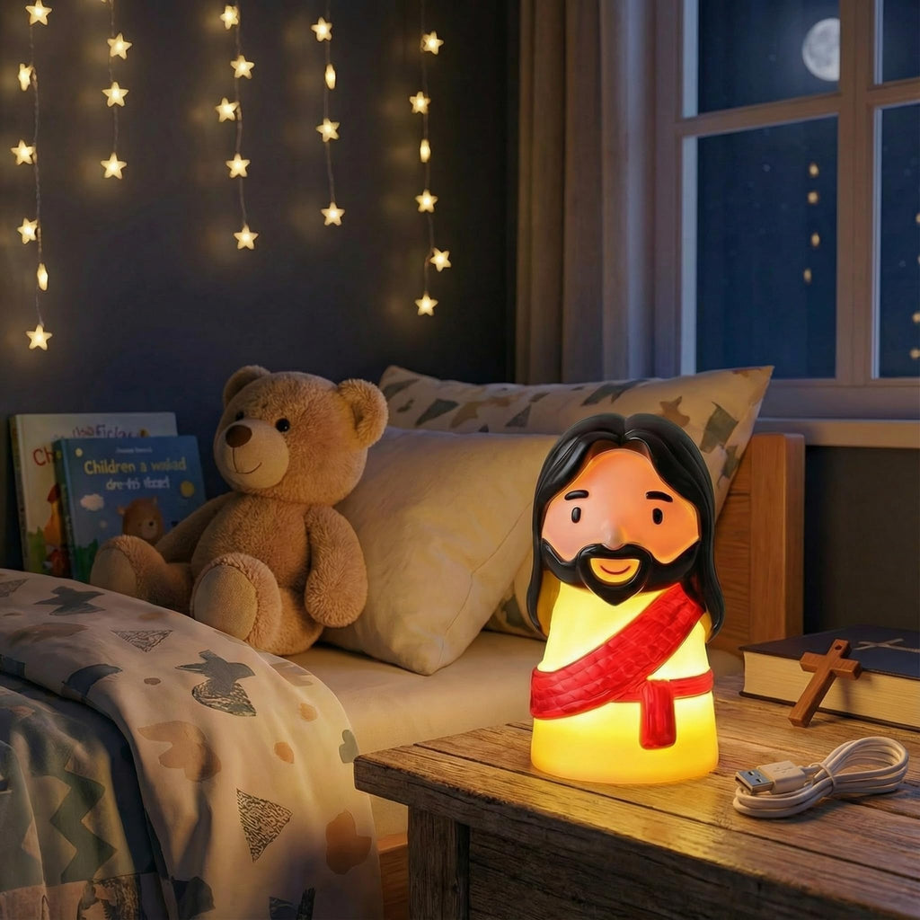 Huquary Cute Jesus Night Light, Jesus Gift, Dimmable PVC Christian Lamp, USB Rechargeable Touch Bedside Light, Baptism Favor, First Communion & Religious Graduation Gifts (3 x 5 Inch)(Red)