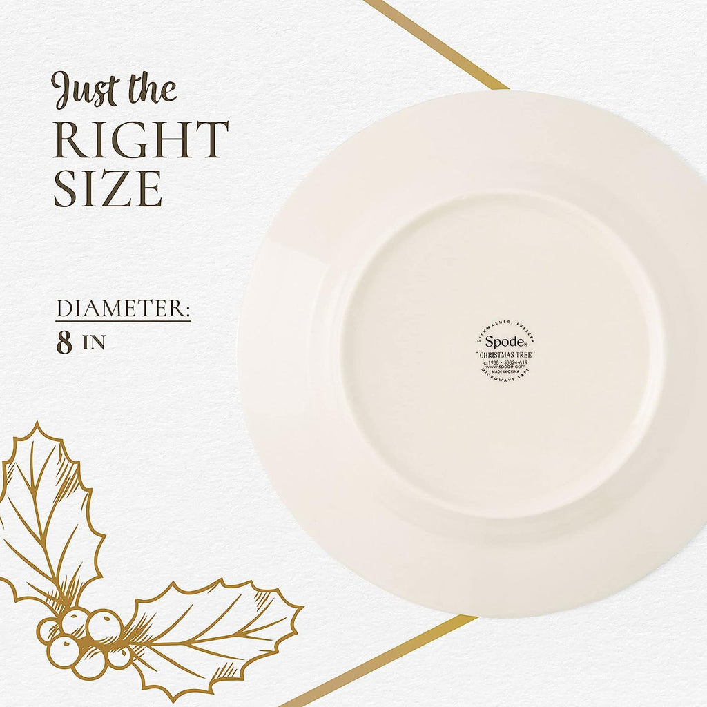 Spode Christmas Tree Polka Dot Dessert Plate (Set of 4) - Festive 8-Inch Stoneware Plates for Holiday Entertaining, Appetizers, Snacks - Microwave, Dishwasher, Freezer Safe Party Appetizer Dishes