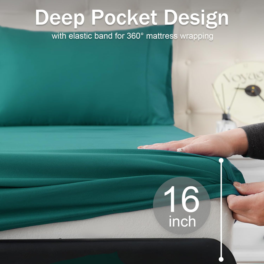 MICORAL Twin Bed Sheets Set - Soft, Breathable Bedding with 16" Deep Pocket Design | Turquoise (3 Pieces)