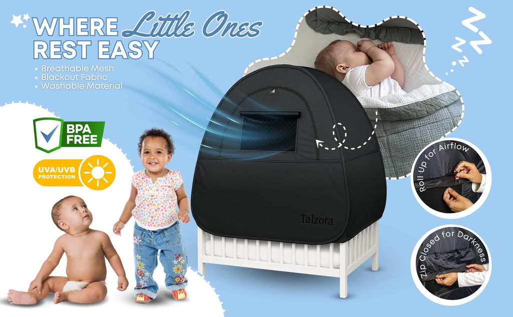 Talzora Baby Sleep Tent – Breathable Blackout Cover for Pack N Play, Crib Cover & Travel Sleep Pod, Easy pop up Setup for Toddlers and Babies Easy and Ready