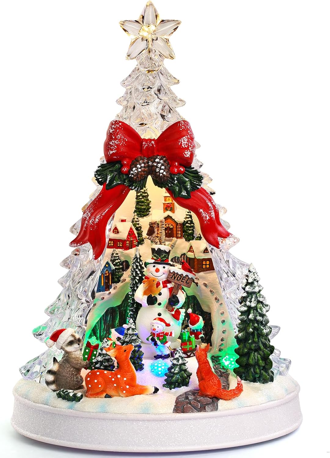 Priddop Christmas Village Scene - Animated Tree with Rotating Snowman & LED Lights | Musical Holiday Decor