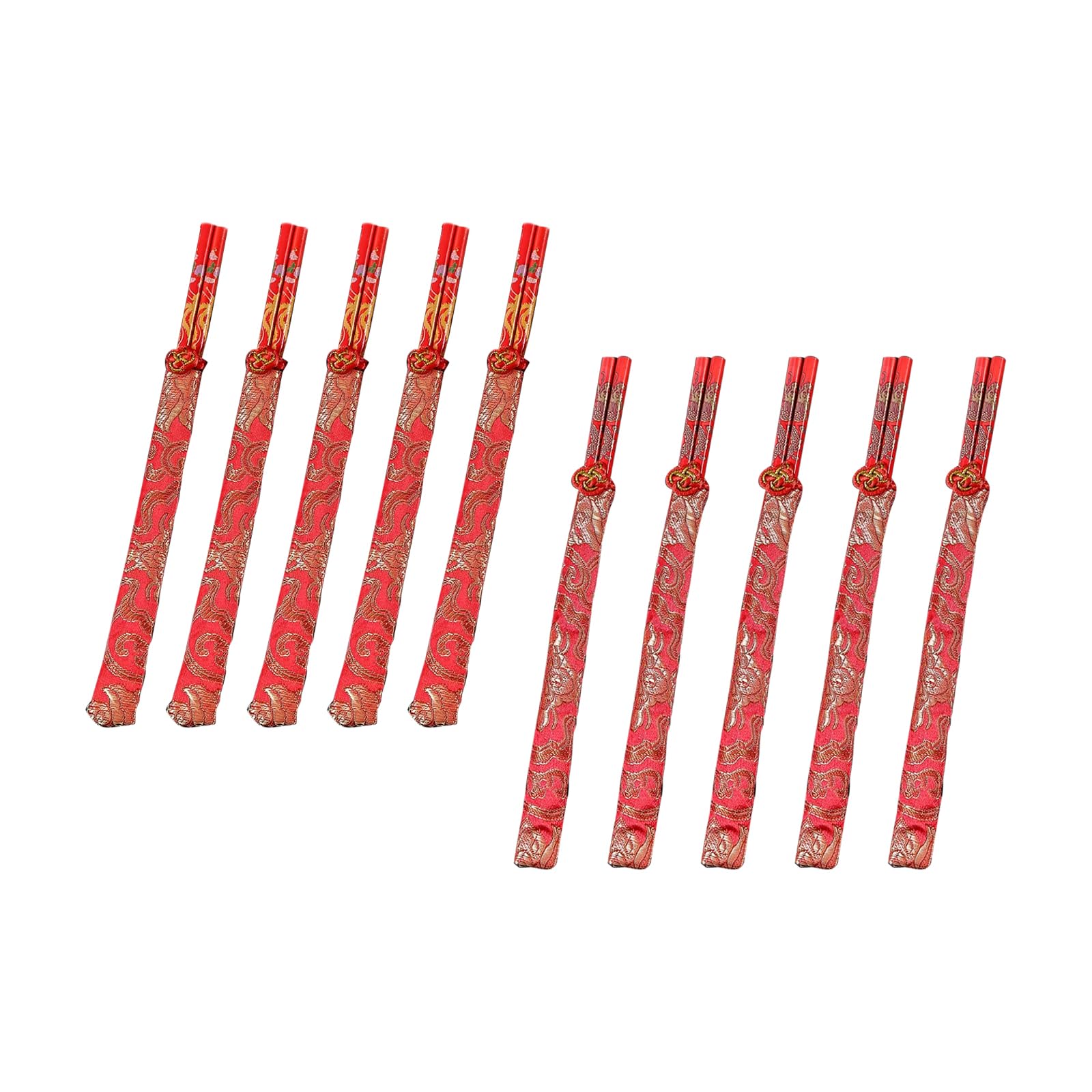 10 Pairs Chinese Knot Wooden Chopsticks with Gold Dragon Phoenix Pattern Red Chinese New Year Chopstick Set Chinese New Year Gifts for Wedding Chinese Festive Dining
