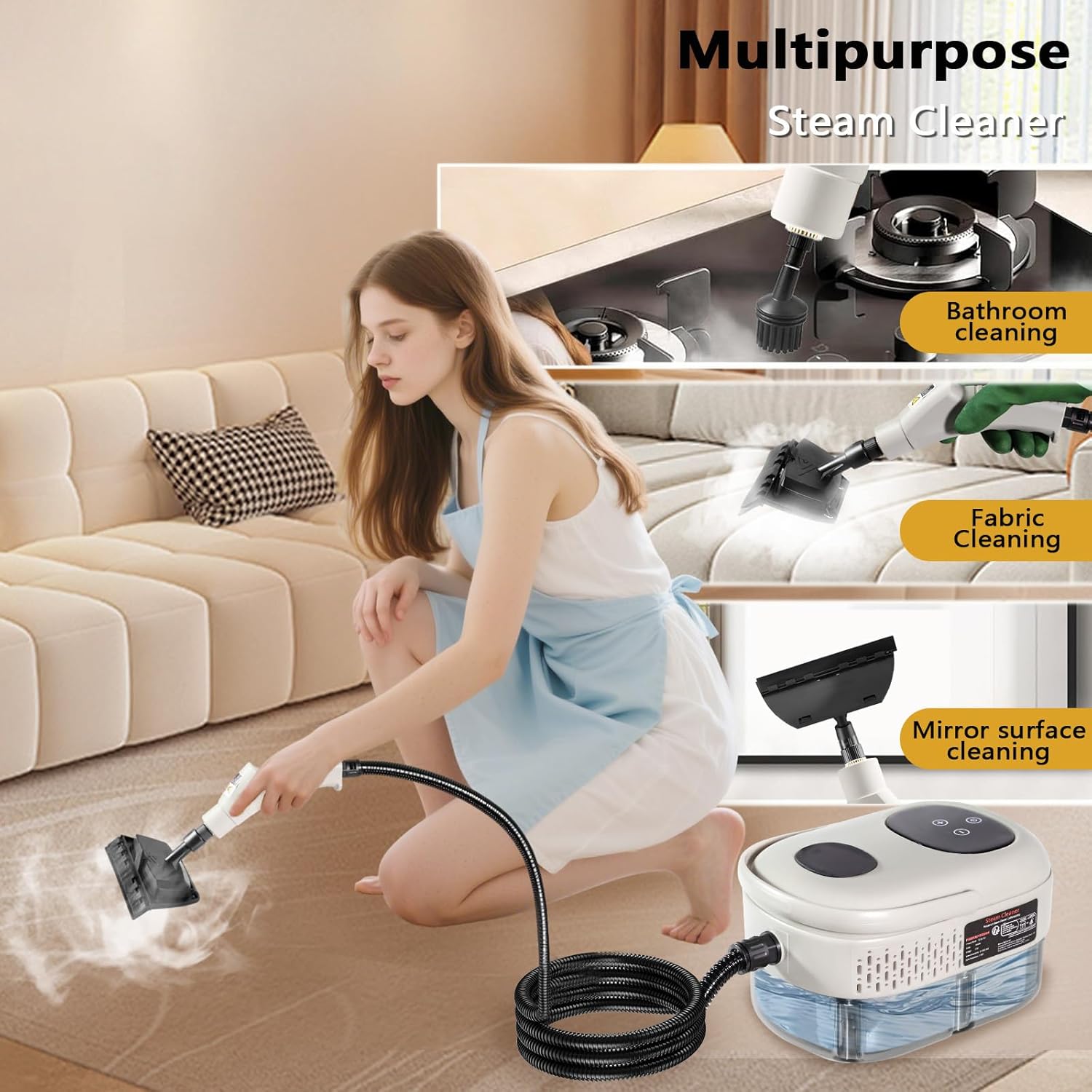 Skiennix Handheld Steam Cleaner - 1000ml Tank, 15s Heat-Up | Versatile Steamer for Home & Car Cleaning
