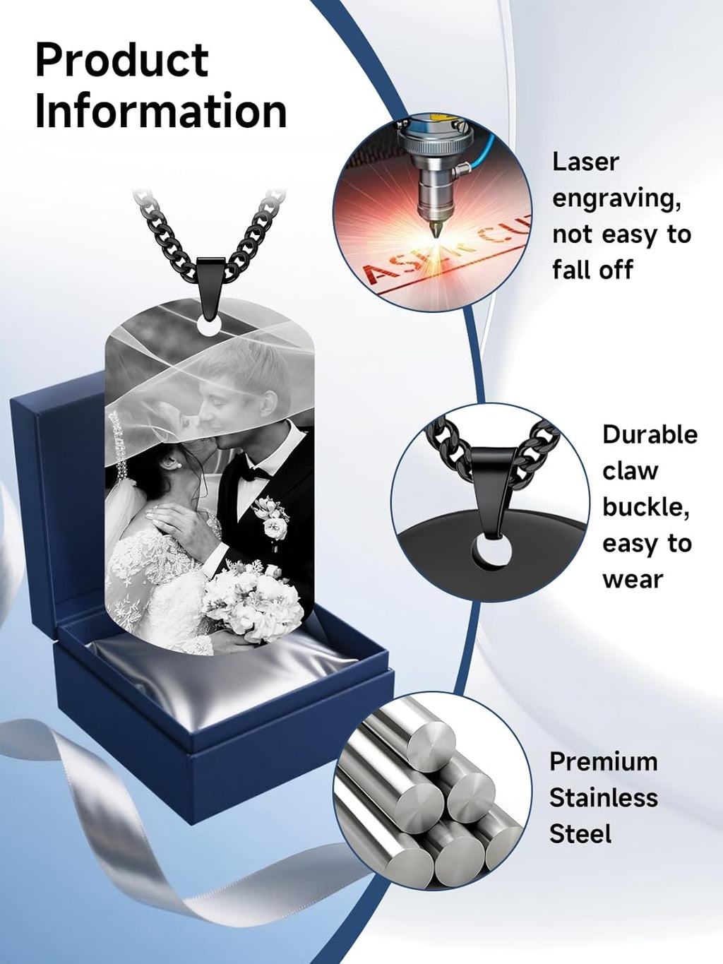 Skiennix Personalized Photo Necklace - Custom Engraved Dog Tag for Unique Gifts | Men & Women