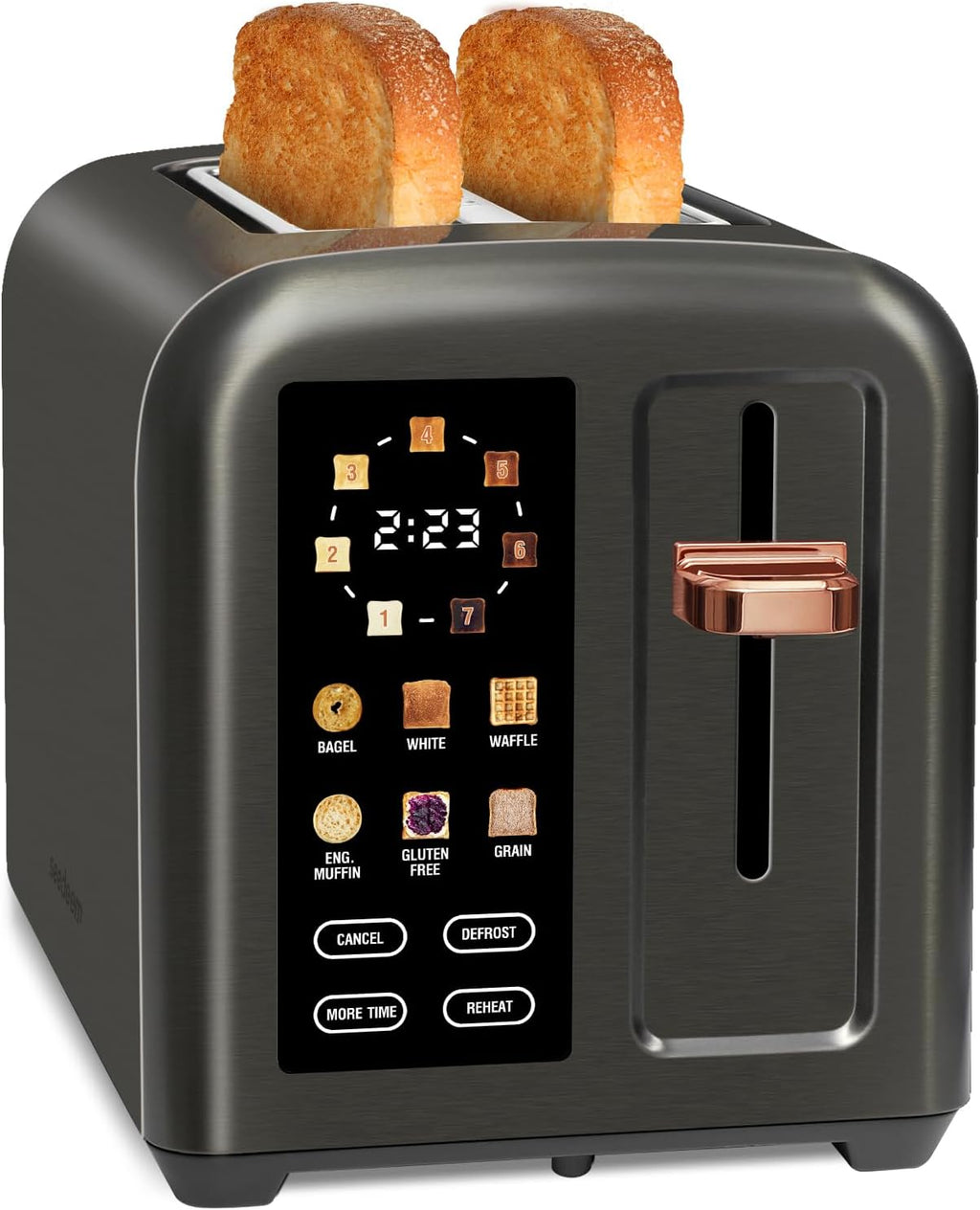 SEEDEEM 2-Slice Toaster - Touch Control LCD Display, 50% Faster Heating, 1.4'' Wide Slots, Dark Metallic