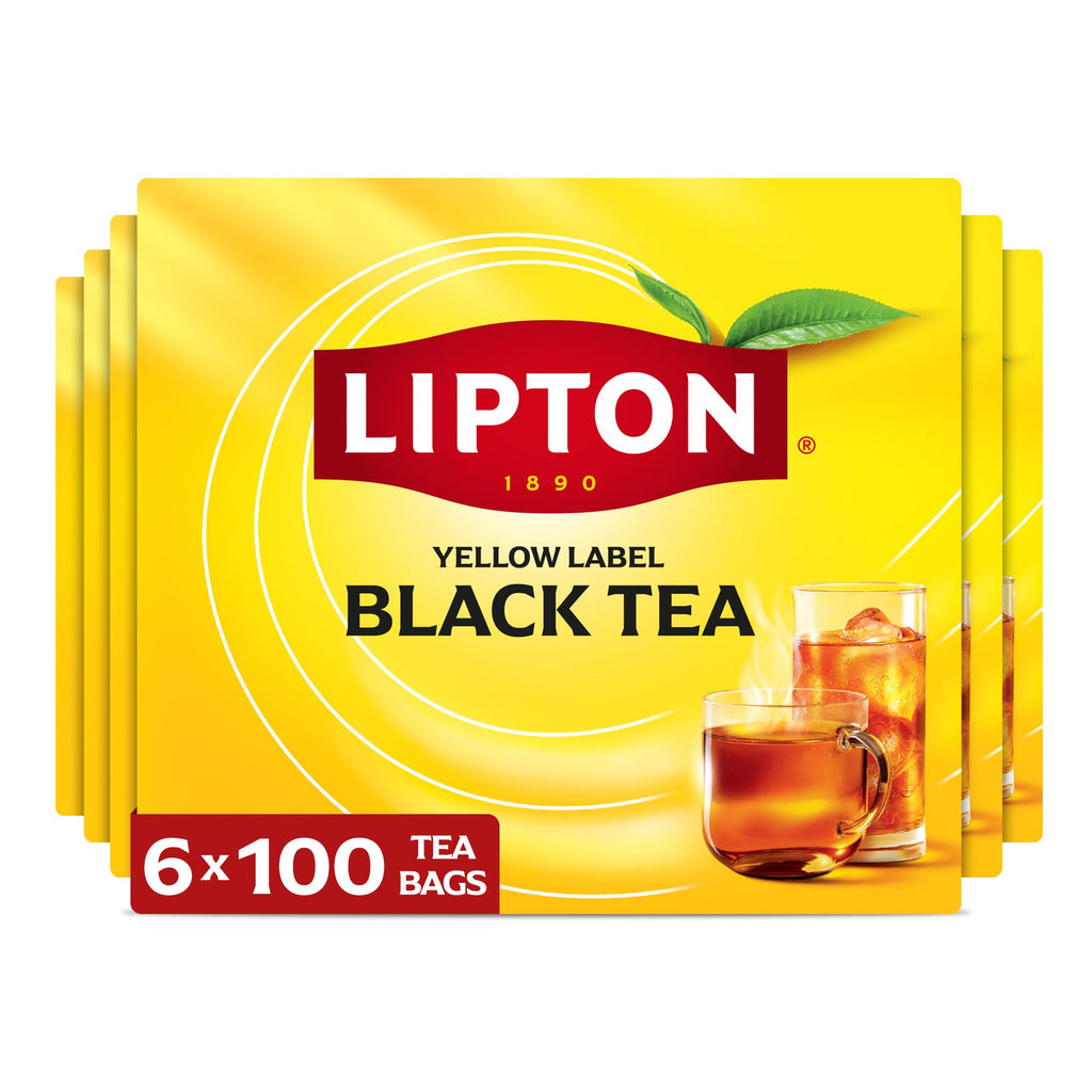 Lipton Black Tea Bags 600-Count Premium Breakfast Tea with High Caffeine for Hot or Iced Tea Beverages, 100% Rainforest Alliance Certified Bulk Tea, 6-Pack of 100 Bags Each