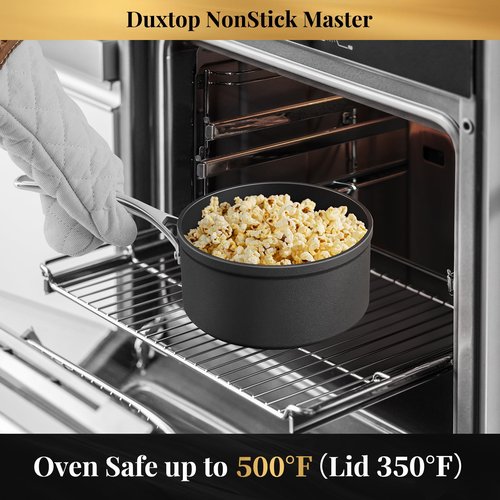Duxtop Nonstick Master Saucepans 3 Quart Hard Anodized Sauce Pan with Lid, Aluminum Cooking Pot PFAS-Free, Oven Safe to 500°F, Black
