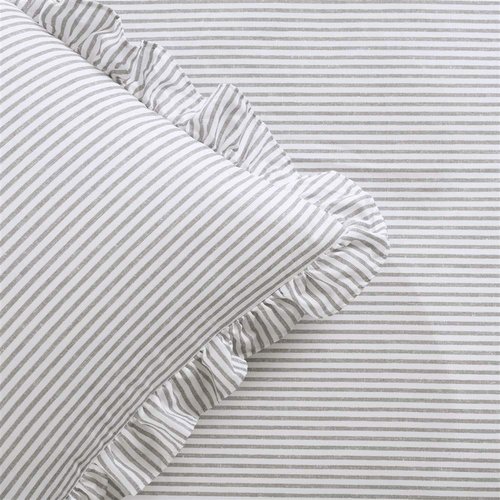 Lush Decor Ticking Stripe Bedspread Queen Size 3 Piece Set Gray - Ruffle Bedding Set Queen Bedspreads - Striped Bedding - Farmhouse & Coquette Decor