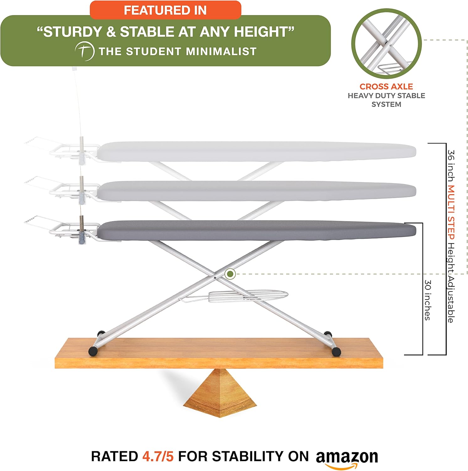 Xabitat Full Size Ironing Board - 57" X 18" with Wall Mount Hanger & Built-In Iron Caddy